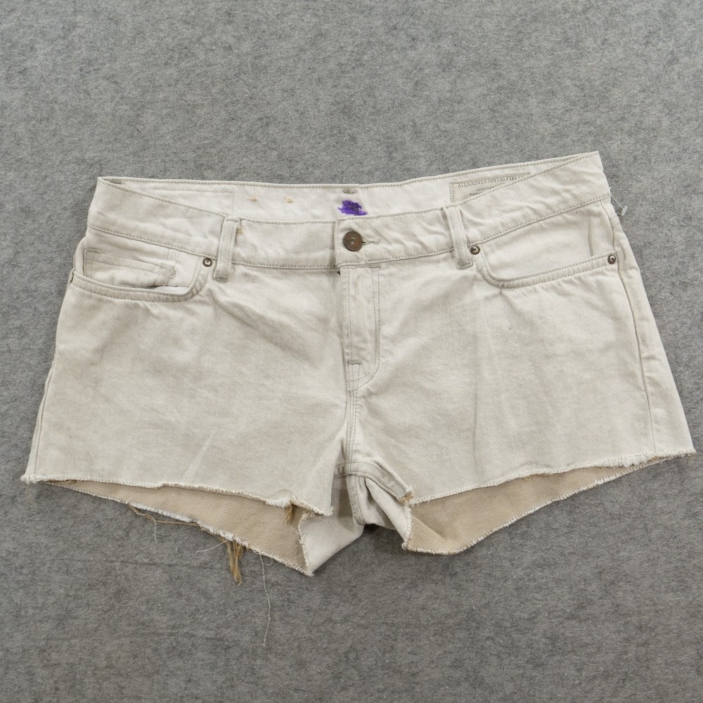 AllSaints Womens Shorts 31 Beige Cutoff Raw Hem Denim Jeans Zip Fly